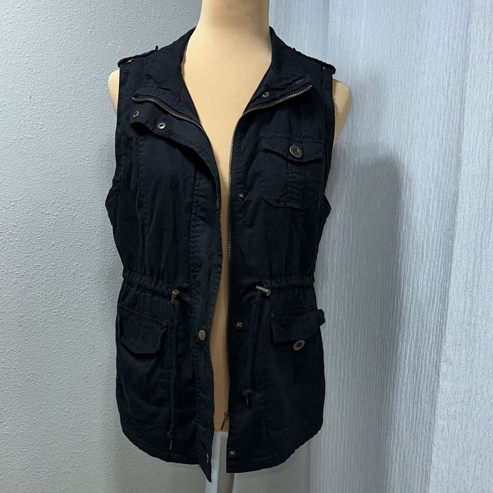 Chocolate Black Women's Utility Vest with Front Zip & Pockets